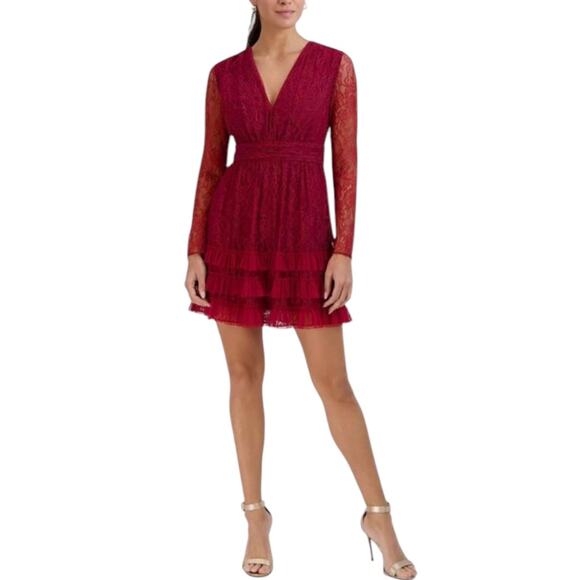 Laundry By Shelli Segal Dresses & Skirts - Laundry By Shelli Segal Womens Dress Size 14 Red Lace Tiered Cocktail Party